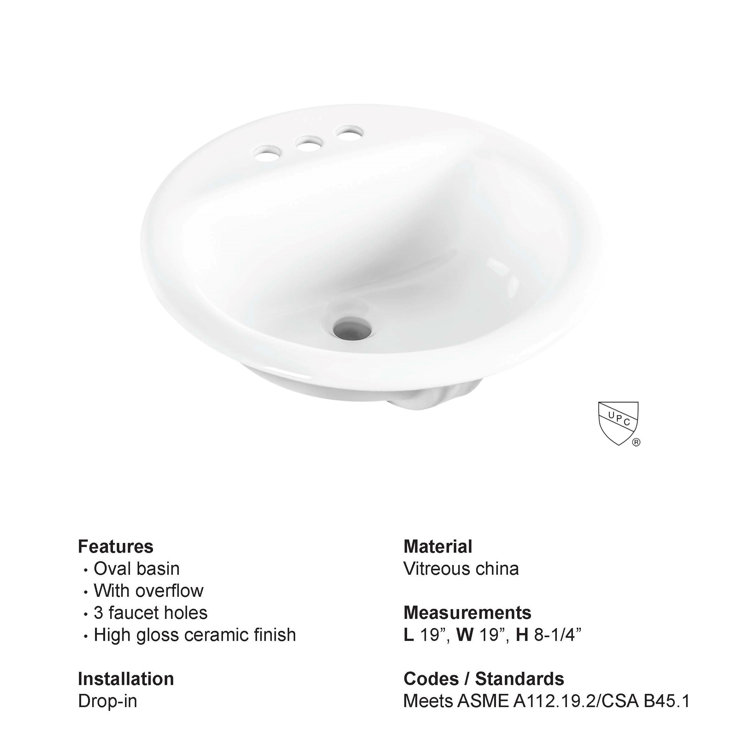 Winfield Products 19'' White Ceramic Circular Dropin Bathroom Sink